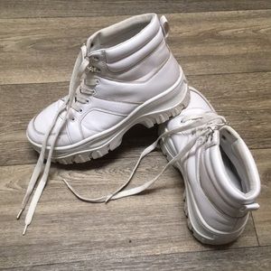 White Chunky Lace-Up Boots